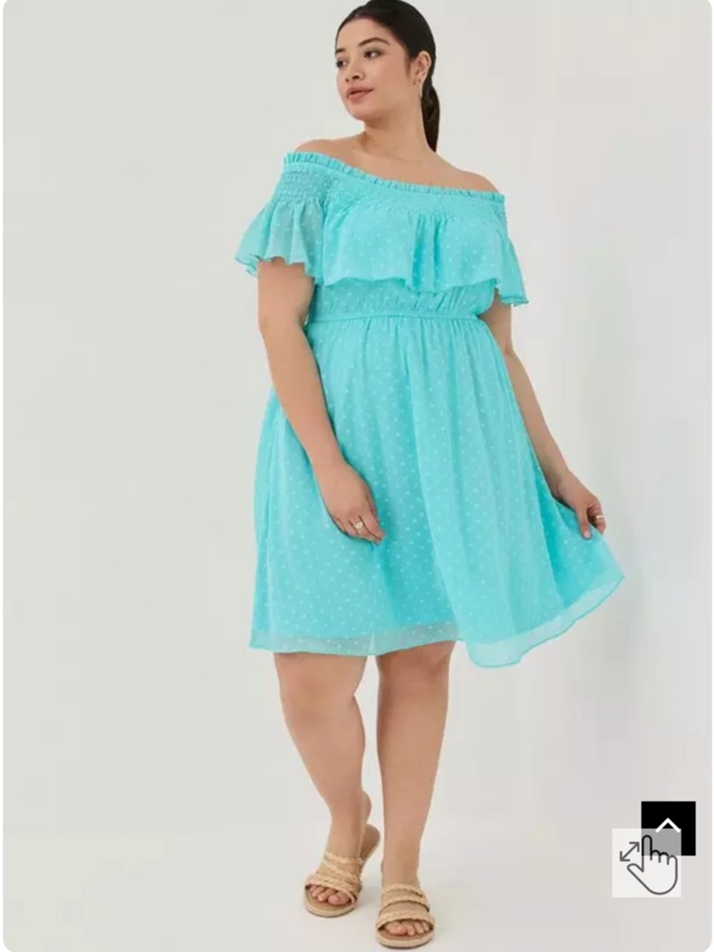 Off-Shoulder Smocked Mini Skater Dress - Chiffon Clip Dot Blue